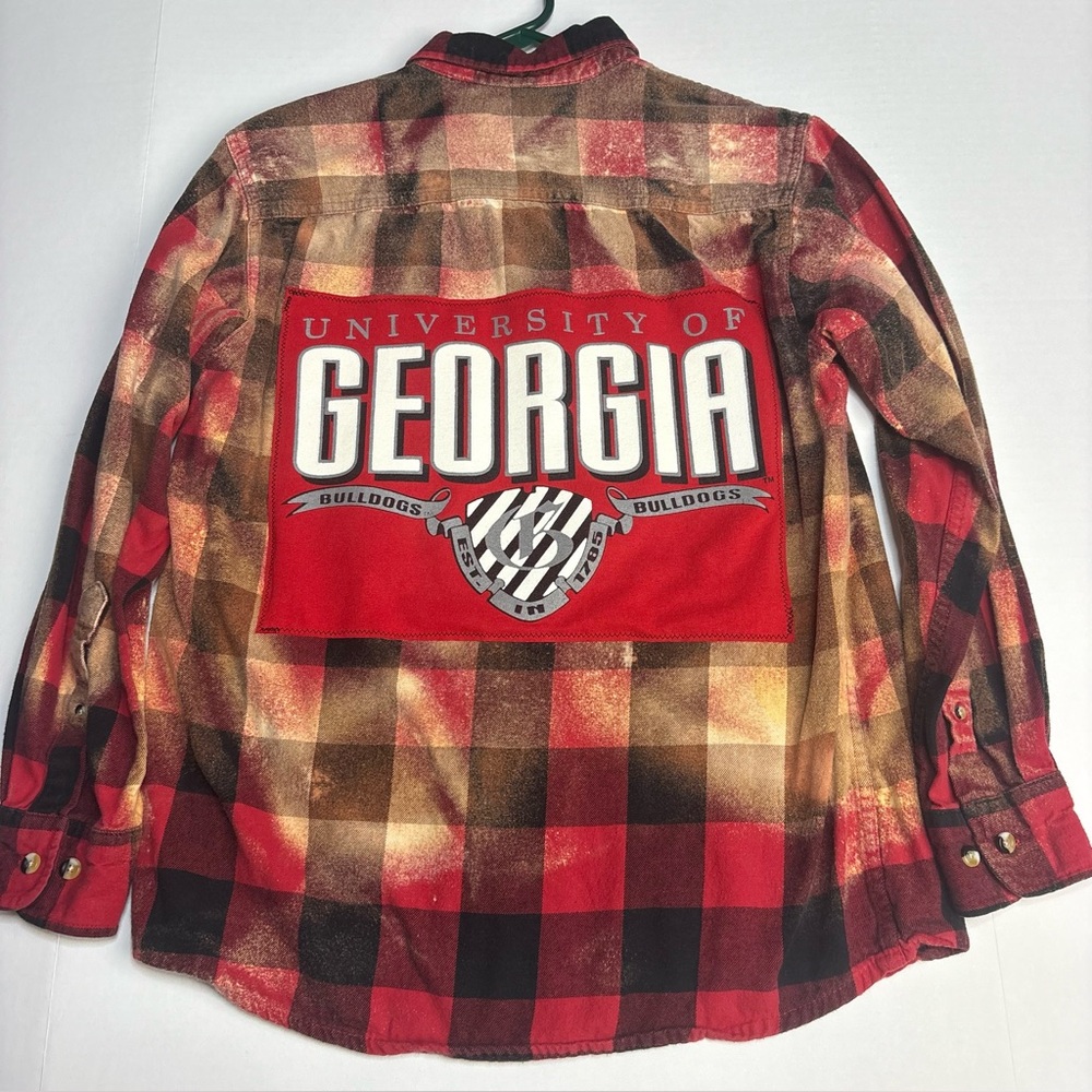 Upcycled University of Georgia UGA Medium Shirt Red Black Flannel Buffalo Plaid